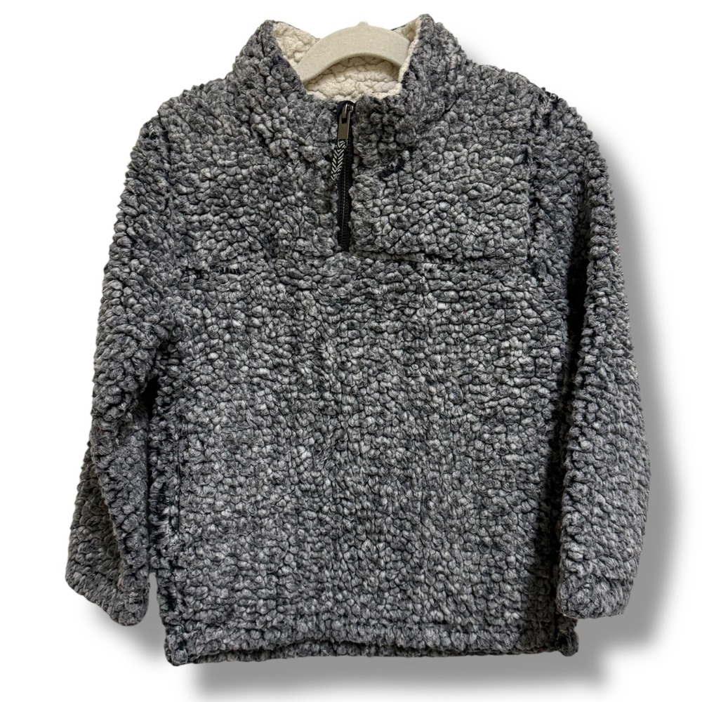Class Club Boys Gray Sherpa Fleece Quarter Zip Popcorn Pullover Sweater Size 6/7